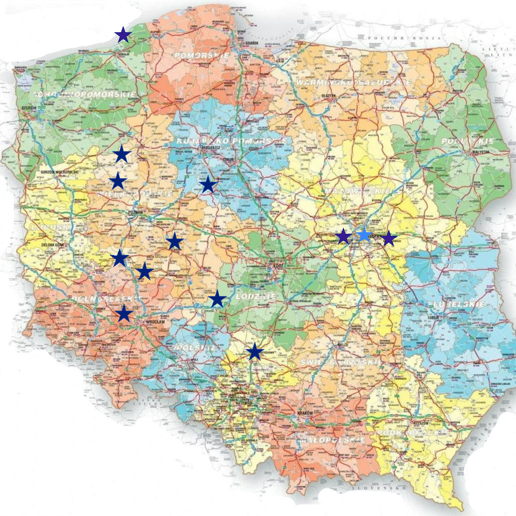 Mapa zaplanowanych zawodó warcabowych organizowanych w ramach Grand Prix Polski 2024